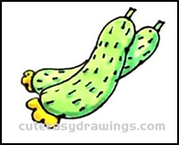 How to Simple Draw Cucumbers Step by Step for Kids
