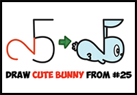How to Draw a Cute Cartoon Bunny Rabbit from Numbers 25 Easy Step by Step Drawing Tutorial for Kids