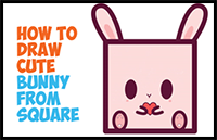 How to Draw Cute / Kawaii / Cartoon Baby Bunny Rabbit from Squares Holding Heart with Easy Step by Step Drawing Tutorial for Kids