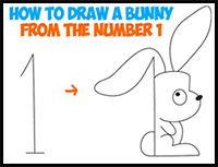 how to draw a cartoon bunny rabbit with the number one - cartoon drawings