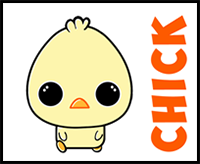 How to Draw a Cartoon Chibi Baby Chick - Simple Steps Tutorial for Kids