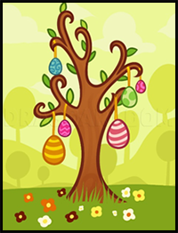 How to Draw an Easter Egg Tree