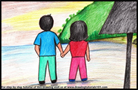 How to Draw Couple Holding Hands on Beach