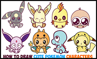Learn How to Draw Cute Kawaii / Chibi Pokemon Characters Easy Step by Step Drawing Lesson for Kids & Beginners