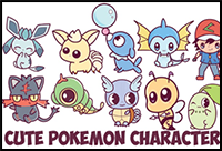 Learn How to Draw Cute Chibi Kawaii Pokemon Characters with Easy Step by Step Drawing Tutorial for Kids and Beginners