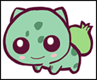 Learn How to Draw Cute Baby Chibi Bulbasaur from Pokemon in Simple Step by Step Drawing Tutorial