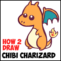 how to draw a baby chibi charizard from pokemon in easy steps