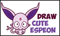 How to Draw Cute Kawaii / Chibi Espeon from Pokemon Easy Step by Step Drawing Tutorial for Kids