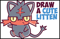How to Draw Cute Litten Evolution from Pokemon Sun and Moon (Kawaii / Chibi) Easy Step by Step Drawing Tutorial for Beginners