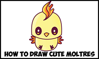How to Draw Cute / Kawaii / Chibi Moltres from Pokemon in Easy Step by Step Drawing Tutorial for Kids