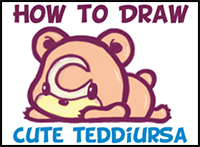 Learn How to Draw Baby / Chibi / Kawaii Teddiursa Pokemon with Simple Steps Drawing Lesson for Kids & Beginners