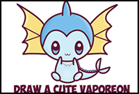 how to draw a super cute chibi vaporeon from pokemon for kids
