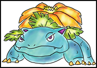 Step by Step Drawing Lesson : How to Draw Venusaur from Pokemon for Kids