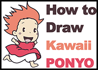How to Draw Cute (Kawaii / Chibi) Ponyo Running in Human Form Easy Step by Step Drawing Tutorial