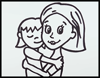 How to Turn Word MOM into Cartoon Mother's Day Drawing Mom Hugging her Baby