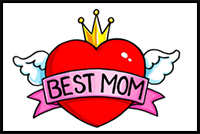 How to Draw BEST MOM Heart with Wings