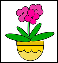 How to Draw a Pot of Orchids Easy Step by Step for Kids