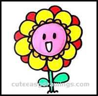 How to Draw a Cartoon Sunflower Step by Step for Kids