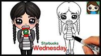 How to Draw Wednesday Addams Drinking Starbucks Coffee
