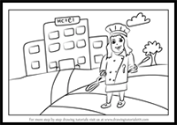 How to Draw a Girl Chef Outside Hotel