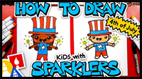  How To Draw Kids With Sparklers For Independence Day (4th of July)