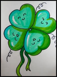 How to Draw Cute Four Leaf Clover/Shamrock Balloons-St Patrick’s Day Art-Step By Step Art for Kids