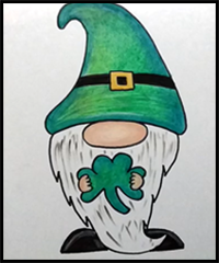 St Patrick's Day Gnome Drawing & Oil Pastel Painting