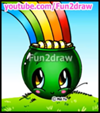 Cute Rainbow Pot of Gold St Patricks Day - How to Draw Step by Step - Easy Quick Fun2draw Art Class