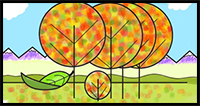 How to Draw Fall / Autumn Scene from the Word 'Fall' - Easy Cartoon Drawing Tutorial and Art Lesson for Kids