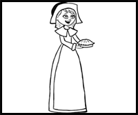How to Draw Cartoon Pilgrim Girl for Thanksgiving Step by Step Drawing Lesson
