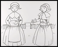 How to Draw Pilgrim Ladies for Thanksgiving