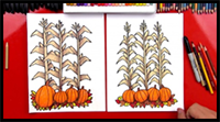 How To Draw Autumn Corn Stalks And Pumpkins (Harvest)