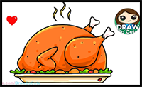 How to Draw a Roast Turkey Dinner Easy | Realistic