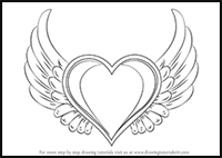 How to Draw Heart with Wings