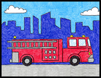 Easy How to Draw a Fire Truck Tutorial and Fire Truck Coloring Page
