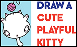 How to Draw a Cute Little Kawaii Cartoon Kitty Cat on His Back Playing with Yarn
