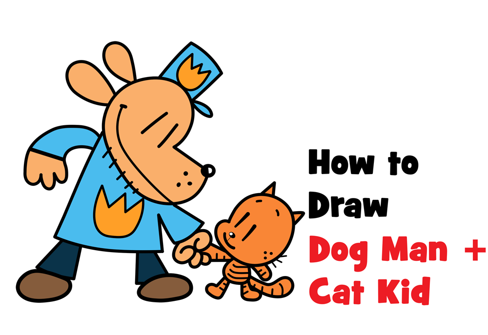 how to draw cat kid and dog man