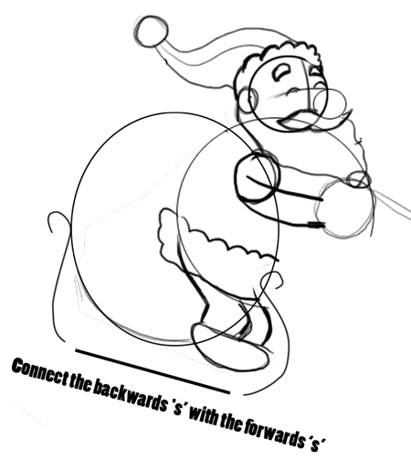 Step 5 : Drawing Santa Clause Reindeer Sleigh Flying Lesson