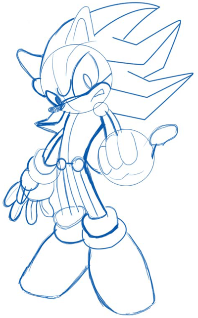 Step 5 : Drawing Shadow the Hedgehog in Easy Steps Lesson