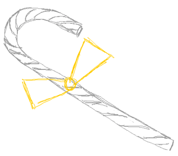 Step 6 : How to Draw a Candy Cane Wrapped with Bow Drawing Tutorial