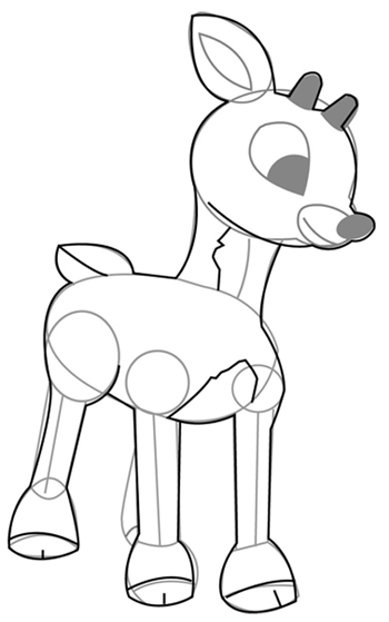 Step 6 : Drawing Rudolph the Rednosed Reindeer in Easy Steps Tutorial