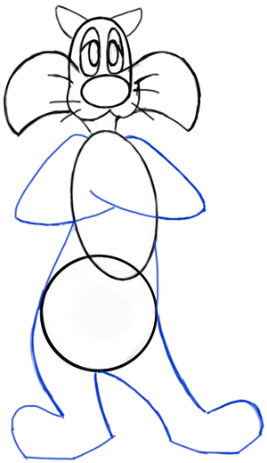 Step 5 : Drawing Sylvester Cat from Looney Tunes Step by Step Drawing Tutorial