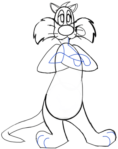 Step 7 : Drawing Sylvester Cat from Looney Tunes Step by Step Drawing Tutorial