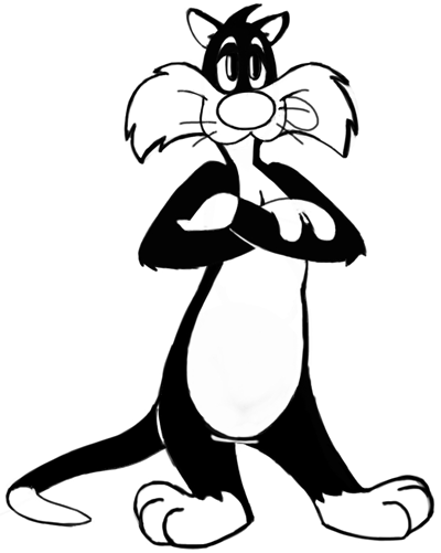 Step 10 : Drawing Sylvester Cat from Looney Tunes Step by Step Drawing Tutorial