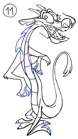 Step 11 : Drawing Mushu from Disneys Mulan Step by Step Tutorial