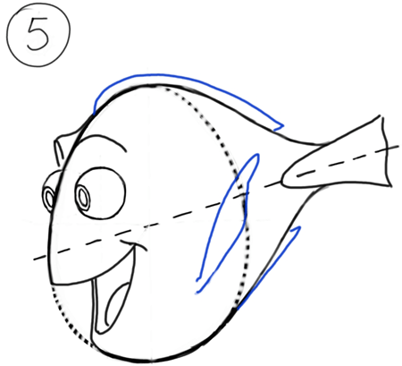 Step 5 Drawing Dory from Nemo Cartooning for Kids