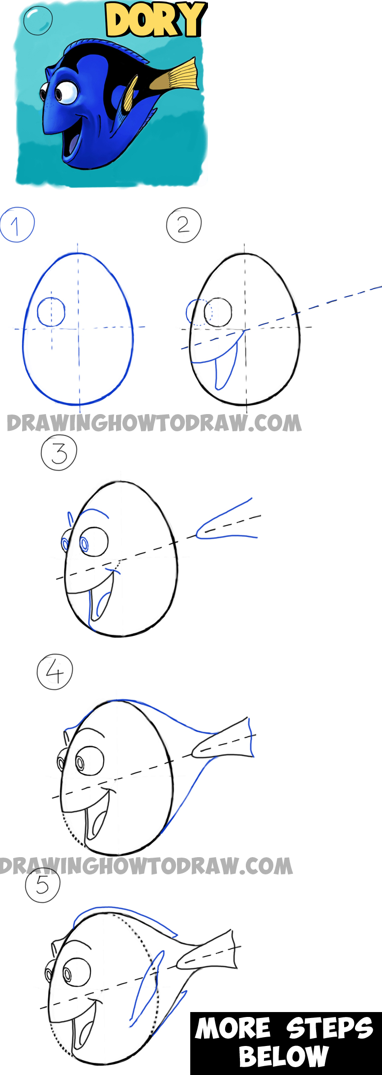 How to Draw Dory from Pixars Finding Nemo in Easy Steps Drawing Tutorial