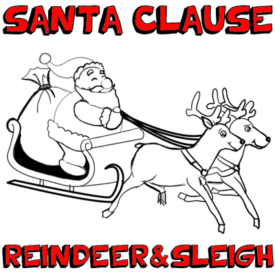 Finished Drawing of Santa Claus Flying in His Reindeer and Sleigh