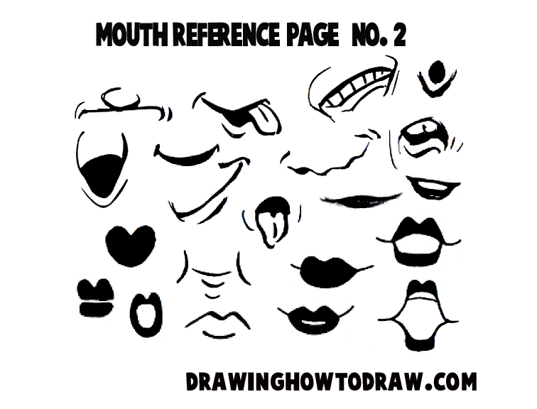 Drawing Cartoon & Illustrated Mouths & Lips Reference Sheets - How to Draw Step by Step Drawing ...