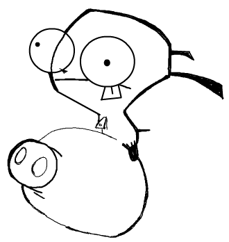 Step 5 : Drawing GIR holding Pet Piggy in Easy Steps Lesson